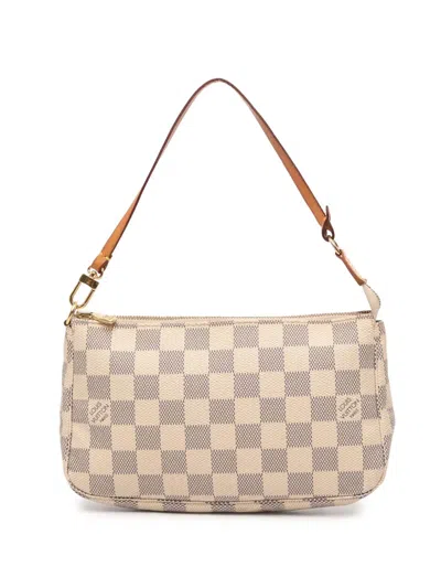 Pre-owned Louis Vuitton 2010 Damier Azur Pochette Accessoires Shoulder Bag In White