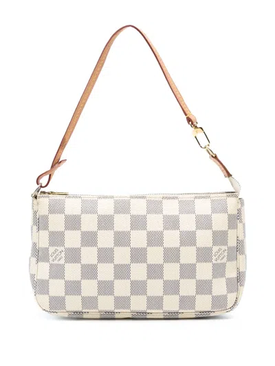 Pre-owned Louis Vuitton 2010 Damier Azur Pochette Accessoires Shoulder Bag In White