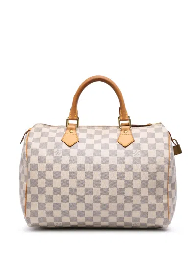 Pre-owned Louis Vuitton 2010 Damier Azur Speedy 30 Boston Bag In White