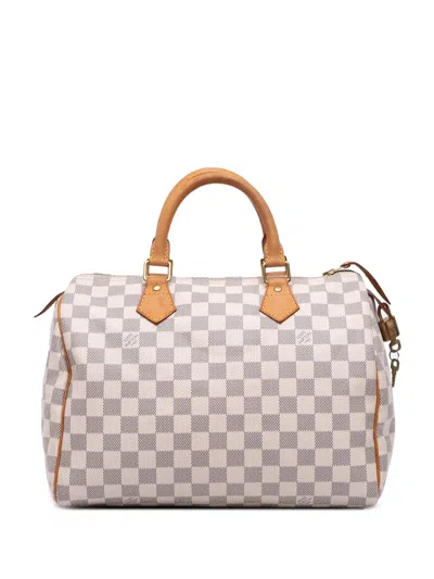 Pre-owned Louis Vuitton 2010 Damier Azur Speedy 30 Boston Bag In White