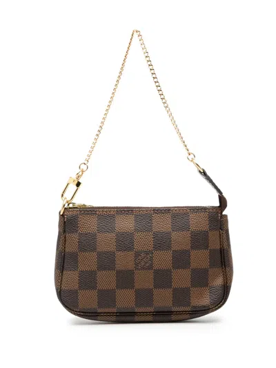 Pre-owned Louis Vuitton 2010 Damier Ebene Mini Pochette Accessoires Handbag In Brown