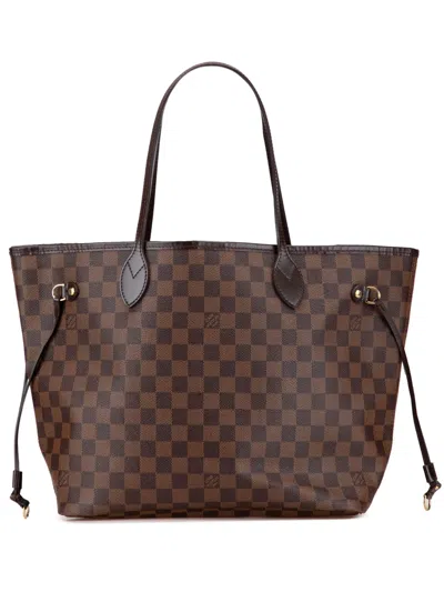 Pre-owned Louis Vuitton 2010 Damier Ebene Neverfull Mm Tote Bag In Brown
