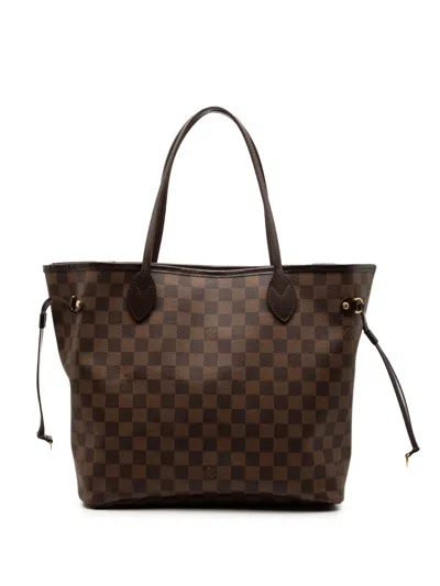 Pre-owned Louis Vuitton 2010 Damier Ebene Neverfull Mm Tote Bag In Brown