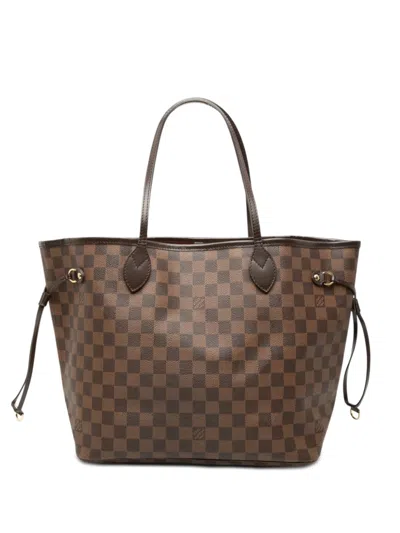 Pre-owned Louis Vuitton 2010 Damier Ebene Neverfull Mm Tote Bag In Brown