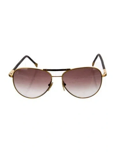 Pre-owned Louis Vuitton 2010 Damier Ebene Pattern Sunglasses In Gold