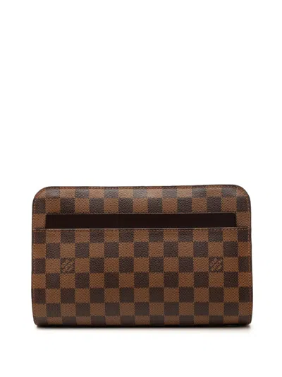 Pre-owned Louis Vuitton 2010 Damier Ebene Saint Louis Pochette Clutch Bag In Brown