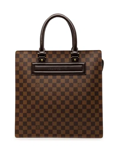 Pre-owned Louis Vuitton 2010 Damier Ebene Venice Sac Plat Gm Tote Bag In Brown