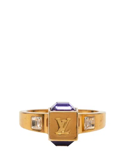 Pre-owned Louis Vuitton 2010 Gold Plated Crystal Gamble Cocktail Ring L Costume Ring