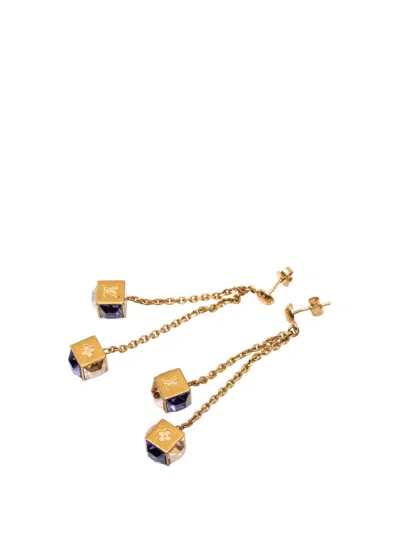 Pre-owned Louis Vuitton 2010 Gold Plated Crystal Gamble Drop Push Back Earrings Costume Earrings