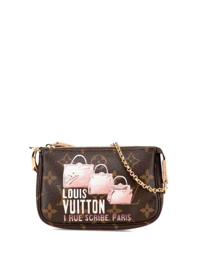 Pre-owned Louis Vuitton 2010 Monogram Affiche Mini Pochette Accessoires Handbag In Brown