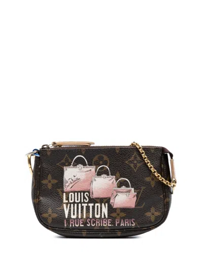 Pre-owned Louis Vuitton 2010 Monogram Affiche Mini Pochette Accessoires Handbag In Brown