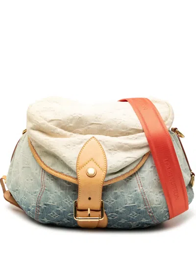 Pre-owned Louis Vuitton 2010 Monogram Denim Sunshine Crossbody Bag In Blue