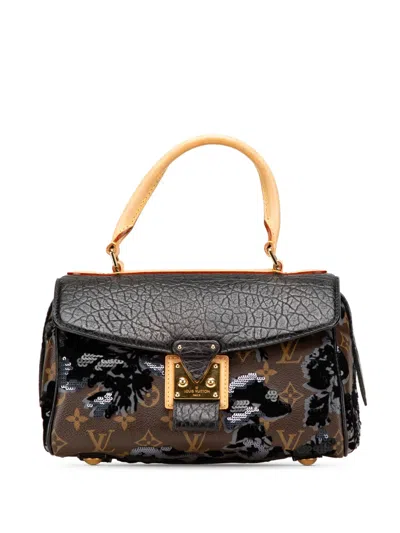 Pre-owned Louis Vuitton 2010 Monogram Fleur De Jais Carrousel Handbag In Black