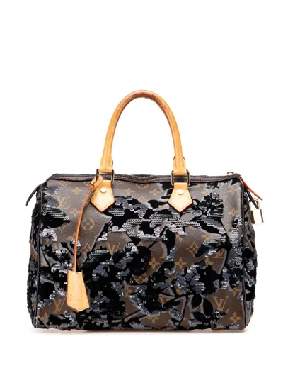 Pre-owned Louis Vuitton 2010 Monogram Fleur De Jais Sequins Speedy 30 Boston Bag In Brown