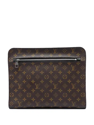 Pre-owned Louis Vuitton 2010 Monogram Macassar Portfolio Case Clutch Bag In Brown