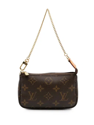 Pre-owned Louis Vuitton 2010 Monogram Mini Pochette Accessoires Handbag In Brown