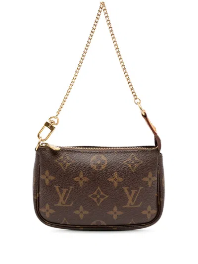 Pre-owned Louis Vuitton 2010 Monogram Mini Pochette Accessoires Handbag In Brown