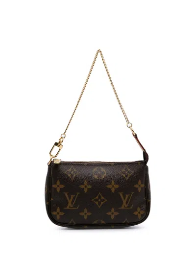 Pre-owned Louis Vuitton 2010 Monogram Mini Pochette Accessoires Handbag In Brown