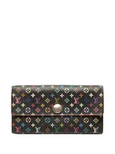 Pre-owned Louis Vuitton 2010 Monogram Multicolore Sarah Wallet Long Wallets In Black