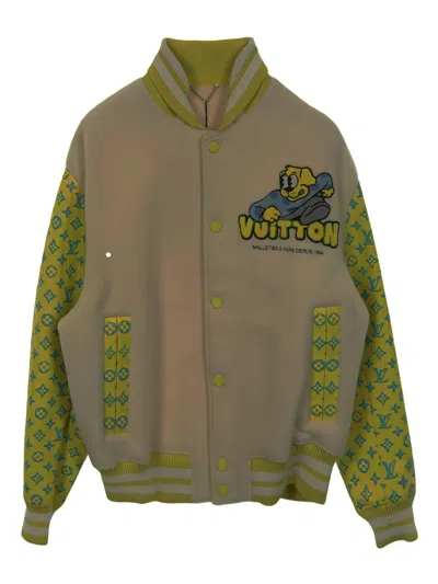 Pre-owned Louis Vuitton 2010 Monogram Varsity Wool Jacket In Neutral