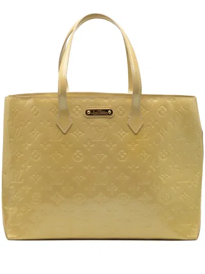 Pre-owned Louis Vuitton 2010 Monogram Vernis Wilshire Mm Tote Bag In Yellow