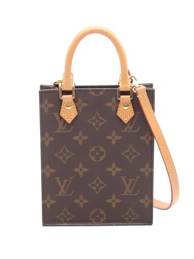 Pre-owned Louis Vuitton 2010 Petit Sac Plat Monogram Cross Body Bag In Brown