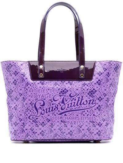 Pre-owned Louis Vuitton 2010 Takashi Murakami Coated Canvas Cosmic Blossom Pm Tote Bag In Purple