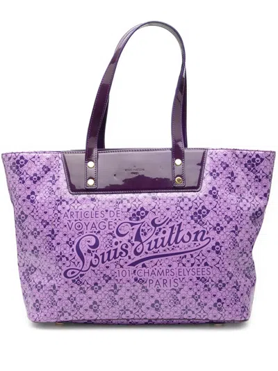 Pre-owned Louis Vuitton 2010 Takashi Murakami Coated Canvas Cosmic Blossom Pm Tote Bag In Purple