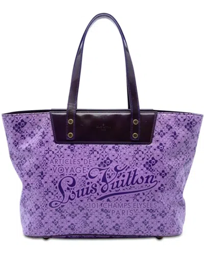 Pre-owned Louis Vuitton 2010 Takashi Murakami Coated Canvas Cosmic Blossom Pm Tote Bag In Purple