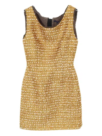 Pre-owned Louis Vuitton 2010 Tweed Sleeveless One Piece In Gold