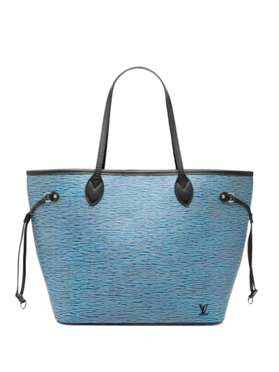 Pre-owned Louis Vuitton 2010-2026 Epi Denim Neverfull Mm Tote Bag In Blue