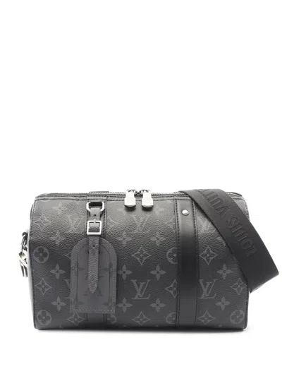 Pre-owned Louis Vuitton 2010-2026 Monogram Eclipse City Keepall Crossbody Bag In Black