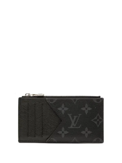 Pre-owned Louis Vuitton 2010-2026 Monogram Eclipse Taigarama Card Holder Coin Pouch In Black