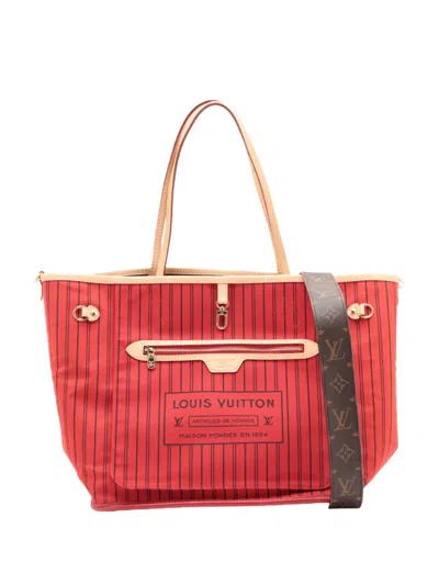 Pre-owned Louis Vuitton 2010-2026 Monogram Neverfull Bandouliere Inside Out Mm Satchel In Red