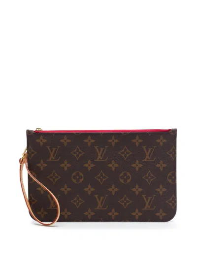Pre-owned Louis Vuitton 2010-2026 Monogram Neverfull Mm Pouch Clutch Bag In Brown