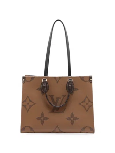 Pre-owned Louis Vuitton 2010-2026 Monogram Reverse Giant Onthego Mm Satchel In Brown