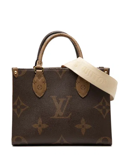 Pre-owned Louis Vuitton 2010-2026 Monogram Reverse Giant Onthego Pm Satchel In Brown