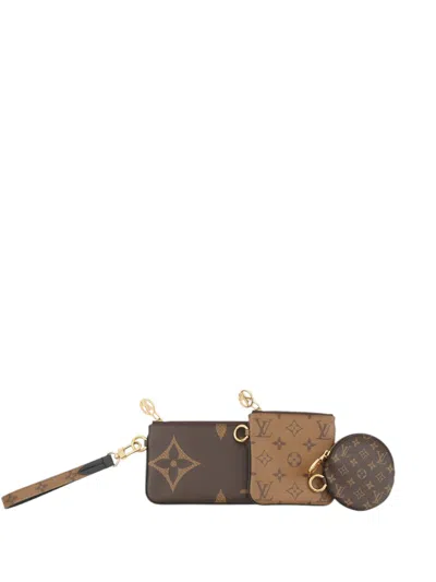 Pre-owned Louis Vuitton 2010-2026 Monogram Reverse Giant Trio Set Pouch In Brown