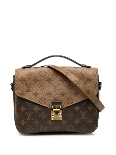 Pre-owned Louis Vuitton 2010-2026 Monogram Reverse Pochette Metis Satchel In Brown