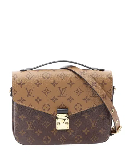 Pre-owned Louis Vuitton 2010-2026 Monogram Reverse Pochette Metis Satchel In Brown