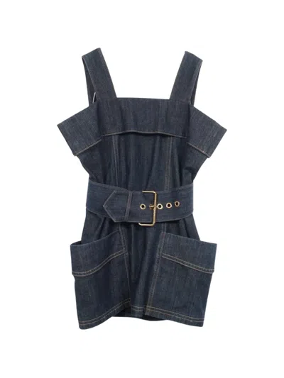 Pre-owned Louis Vuitton 2010s Belted Denim Mini Dress In Blue
