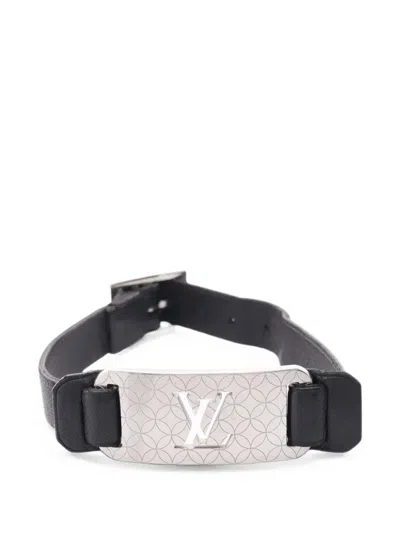 Pre-owned Louis Vuitton 2010s Champs Elysees Leather Bracelet In Silver