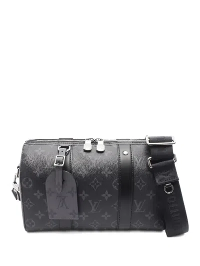 Pre-owned Louis Vuitton 2010s City Keepall Monogram Eclipse Luggage Bag In Black