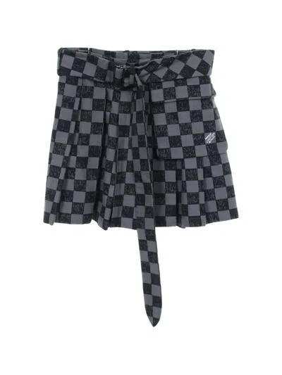 Pre-owned Louis Vuitton 2010s Damier-pattern Pleated Mini Skirt In Gray