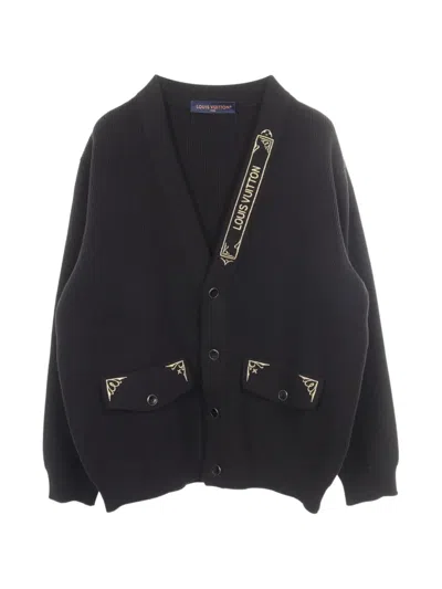 Pre-owned Louis Vuitton 2010s Embroidered Pocket Cardigan In Black