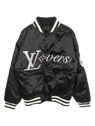Pre-owned Louis Vuitton 2010s Embroidered Rhinestone Baseball Jacket In Black