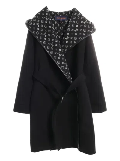 Pre-owned Louis Vuitton 2010s Hooded Monogram Coat In Black