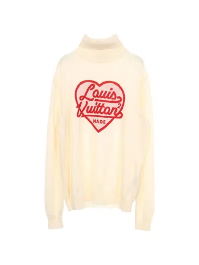Pre-owned Louis Vuitton 2010s Intarsia Heart Roll-neck Sweater In Neutrals