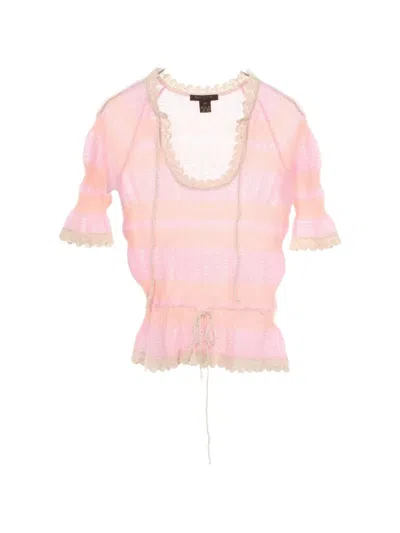 Pre-owned Louis Vuitton 2010s Lace-knit Short-sleeve Sweater In Pink