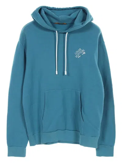 Pre-owned Louis Vuitton 2010s Logo-embroidered Cotton Hoodie In Blue